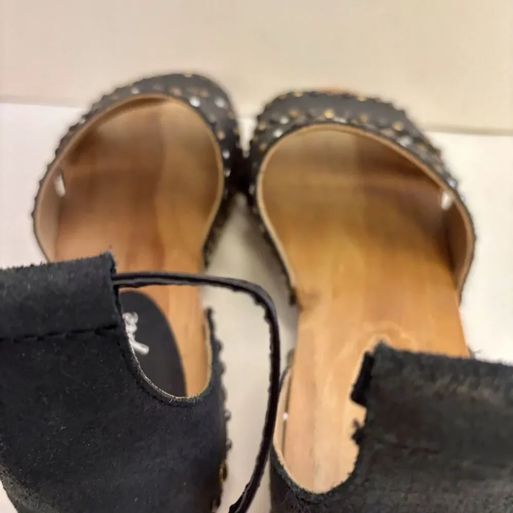 FREE PEOPLE Wooden Heels Black Leather North Shore Sandals Women’s 38 (US 7.5-8) - Picture 7 of 10